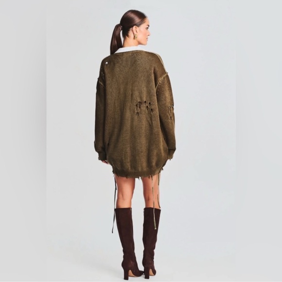 SEROYA Olive Green Distressed Sweater - Picture 4 of 7